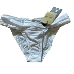 ViX Paula Hermanny White Bikini Bottoms Solid Pleats Full Coverage XS‎